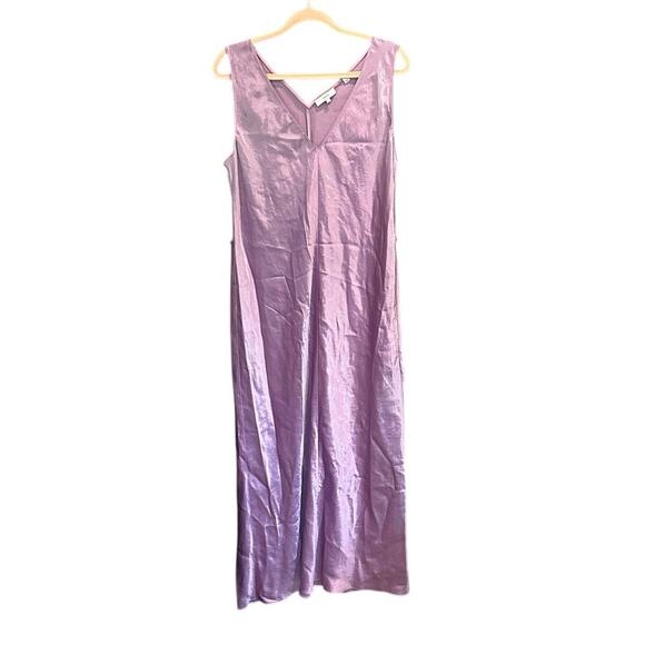 Vince V-neck Maxi Satin Slip Dress in Petal Nectar Pink Purple Large - Picture 5 of 10